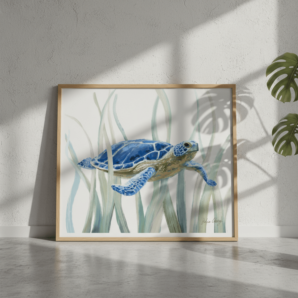 Blue Sea Turtle by Julia Cheney wall - art - picture - poster