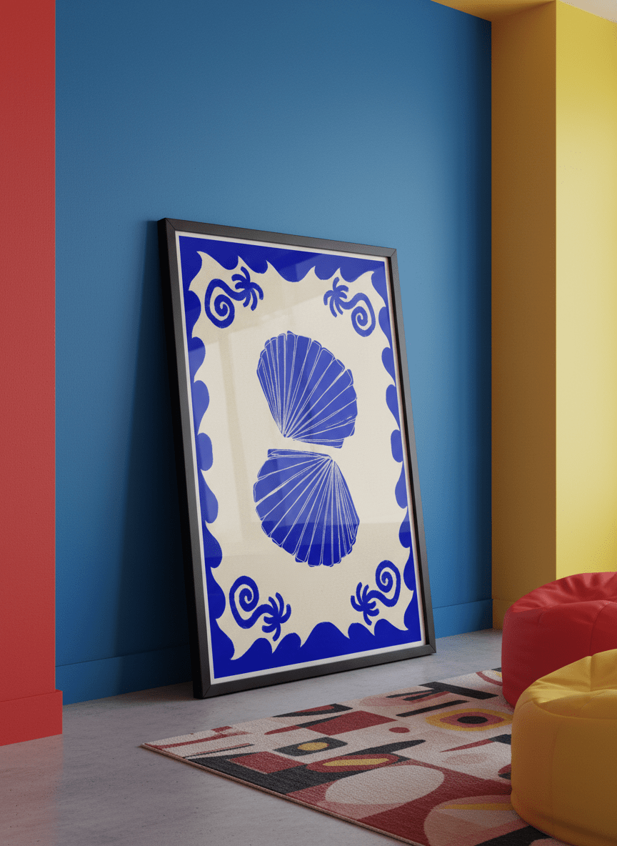 Bold wall art styled in a colourful, eclectic modern home