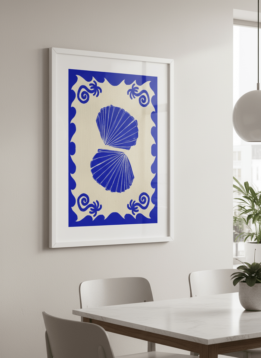 Wall art styled above a dining table in a contemporary home