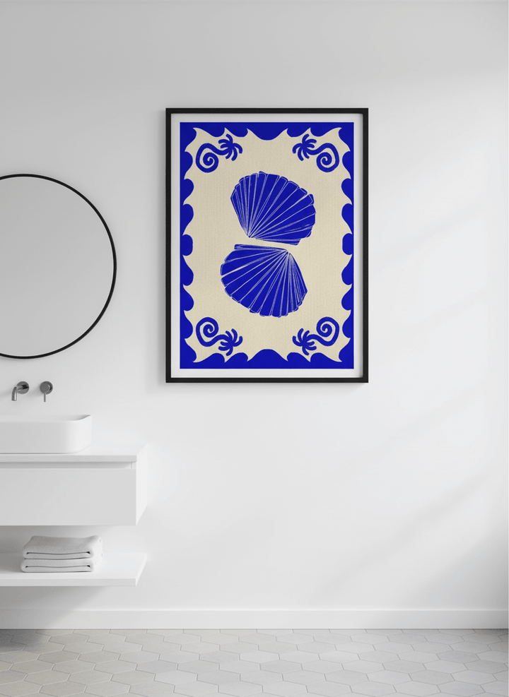 Modern print displayed in a clean minimalist bathroom setting