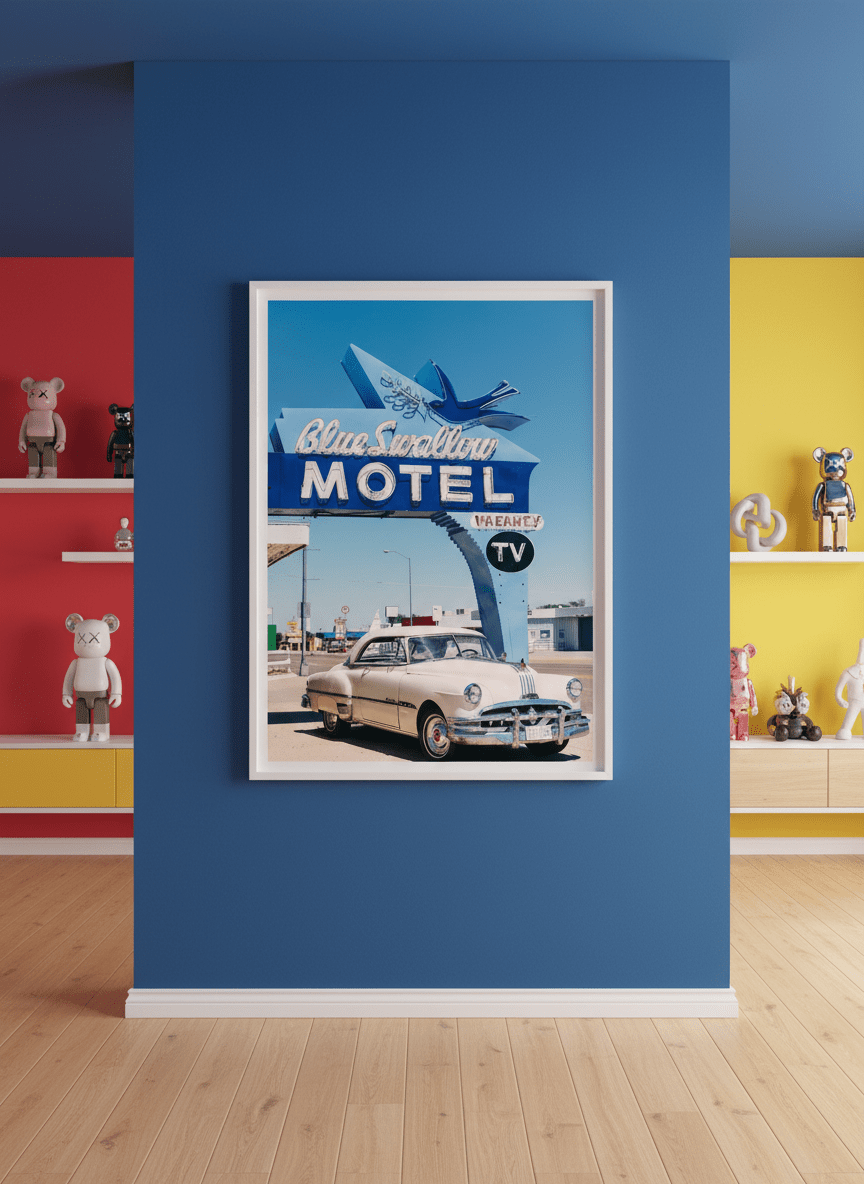 Bold wall art styled in a colourful, eclectic modern home