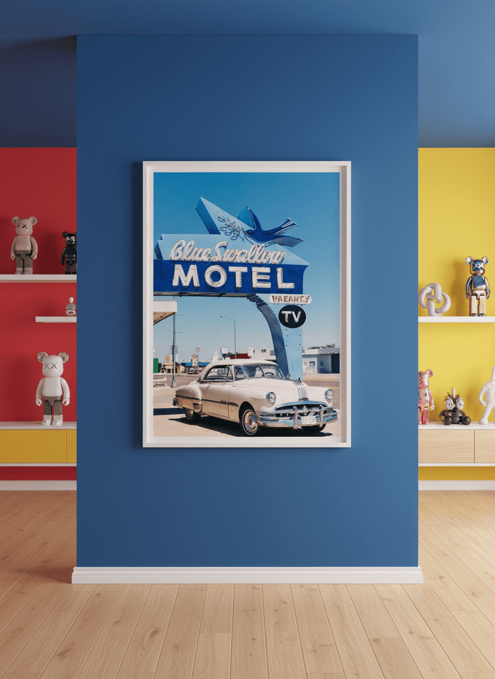 Bold wall art styled in a colourful, eclectic modern home