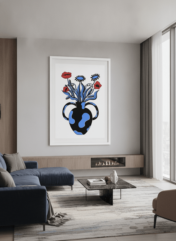 Monumental artwork centred on a feature wall in a luxe interior