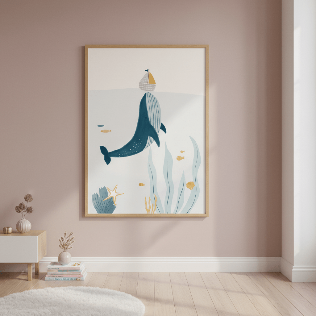 Blue Whale Sailing Boat by Menina Lisboa wall - art - picture - poster