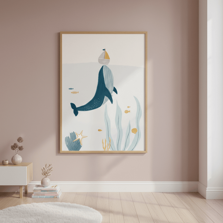 Blue Whale Sailing Boat by Menina Lisboa wall - art - picture - poster