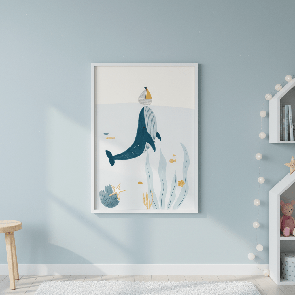 Blue Whale Sailing Boat by Menina Lisboa wall - art - picture - poster