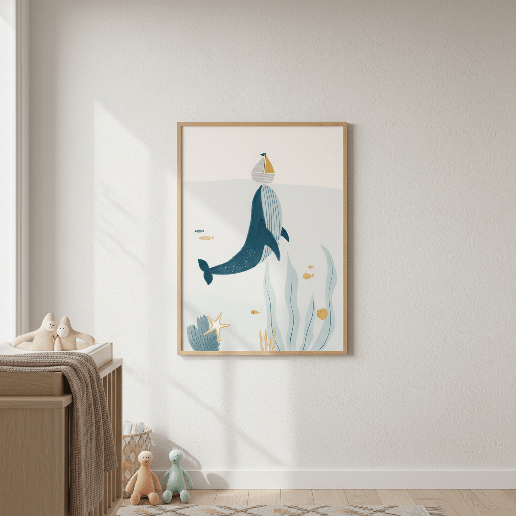 Blue Whale Sailing Boat by Menina Lisboa wall - art - picture - poster