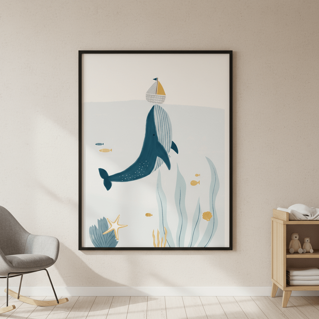 Blue Whale Sailing Boat by Menina Lisboa wall - art - picture - poster