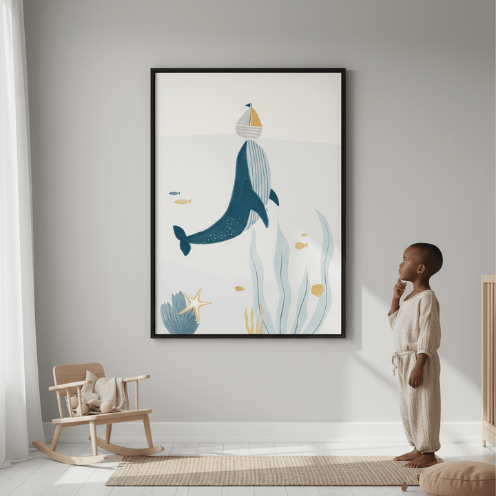 Blue Whale Sailing Boat by Menina Lisboa wall - art - picture - poster
