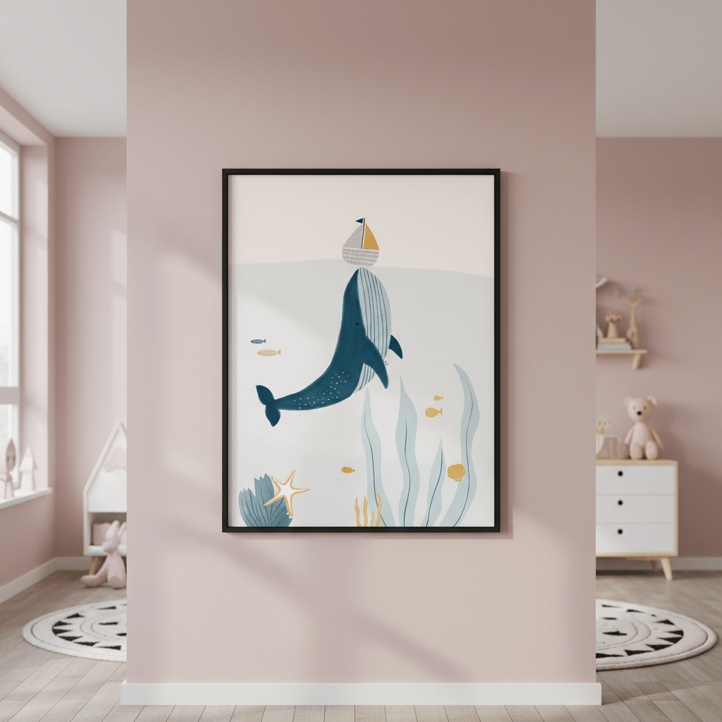 Blue Whale Sailing Boat by Menina Lisboa wall - art - picture - poster