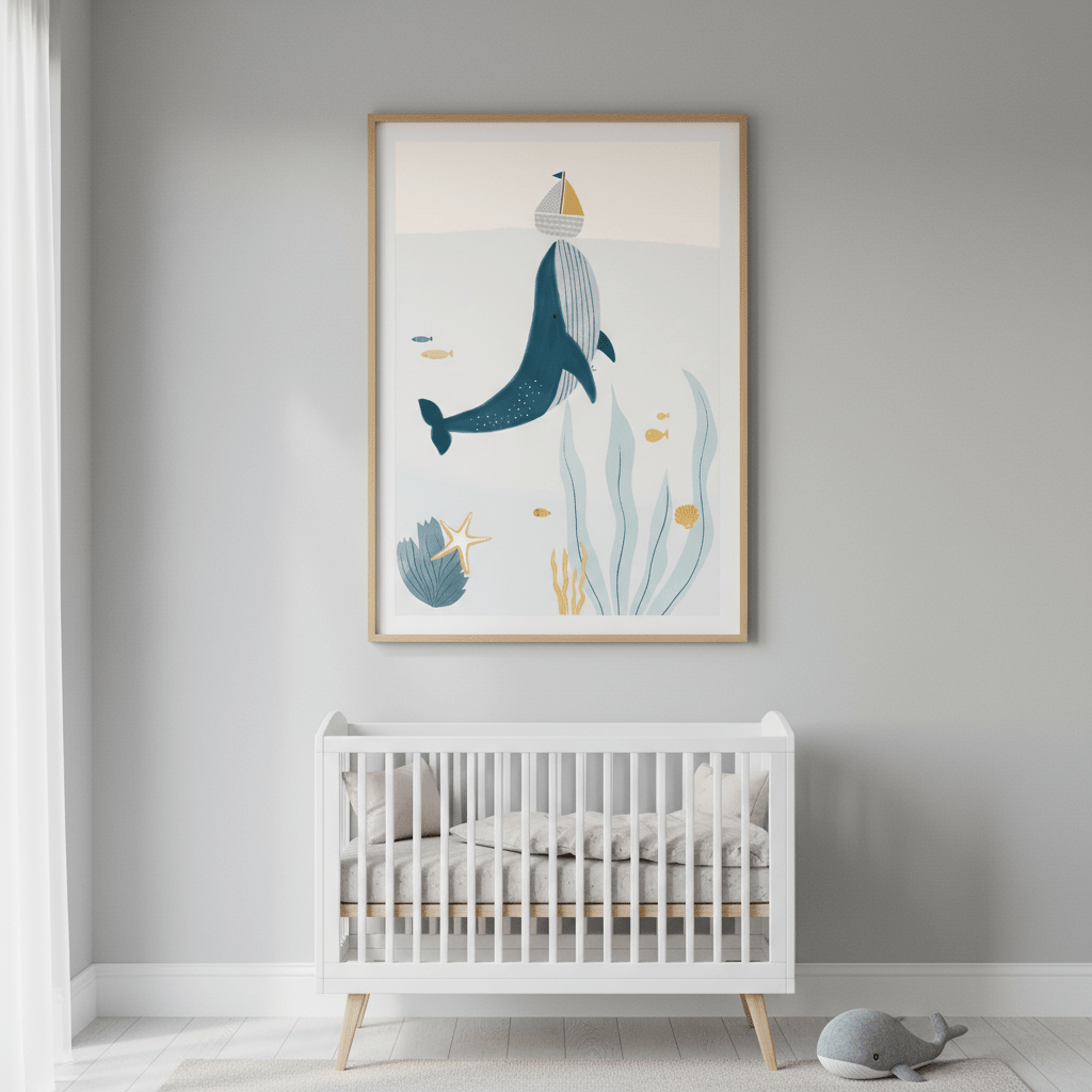 Blue Whale Sailing Boat by Menina Lisboa wall - art - picture - poster
