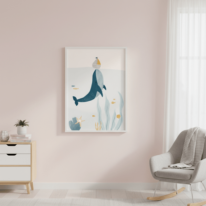Blue Whale Sailing Boat by Menina Lisboa wall - art - picture - poster