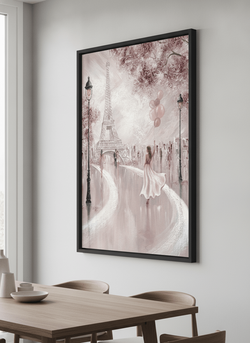 Wall art styled above a dining table in a contemporary home