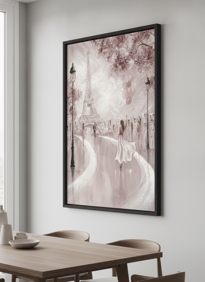 Wall art styled above a dining table in a contemporary home