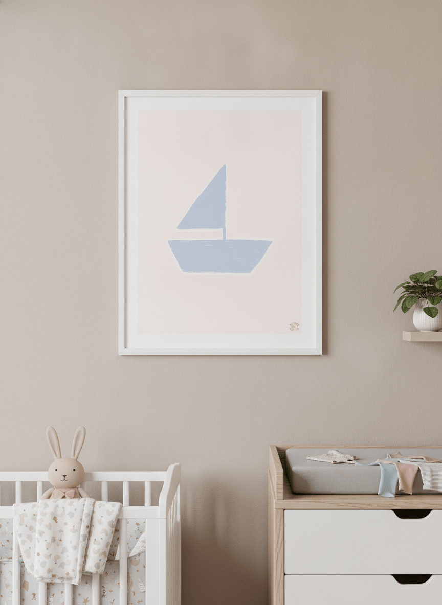 Soft neutral wall art styled in a serene nursery with pastel tones