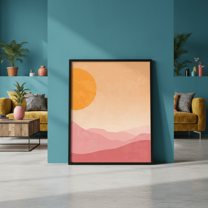 Boho Pink Golden Dusk Abstract Wall Art wall - art - picture - poster
