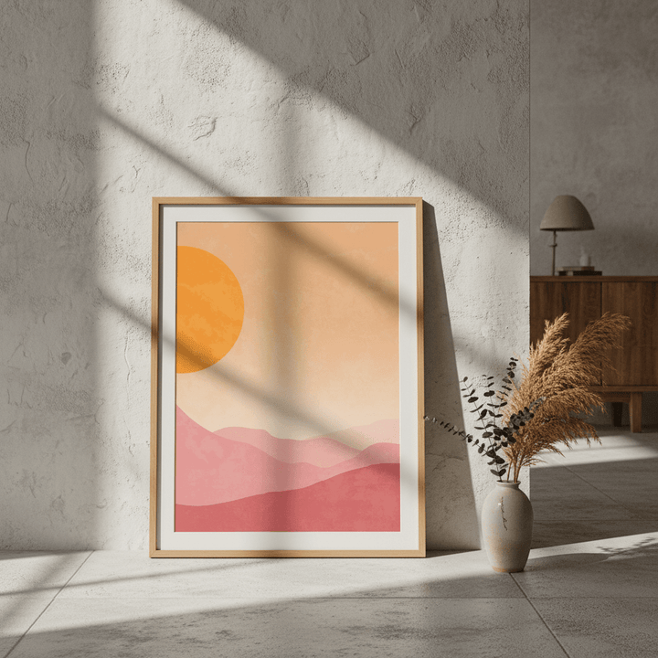 Boho Pink Golden Dusk Abstract Wall Art wall - art - picture - poster