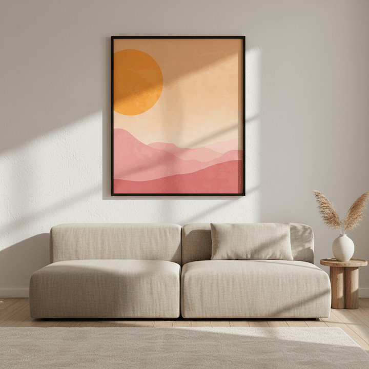 Boho Pink Golden Dusk Abstract Wall Art wall - art - picture - poster