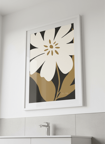 Modern print displayed in a clean minimalist bathroom setting