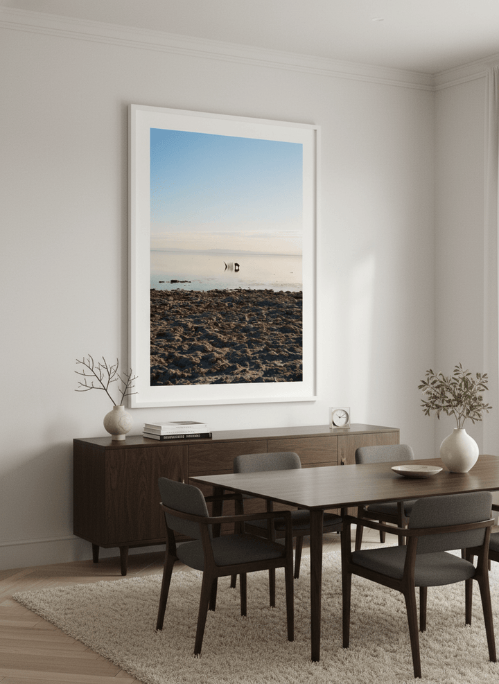 Monumental artwork centred on a feature wall in a luxe interior