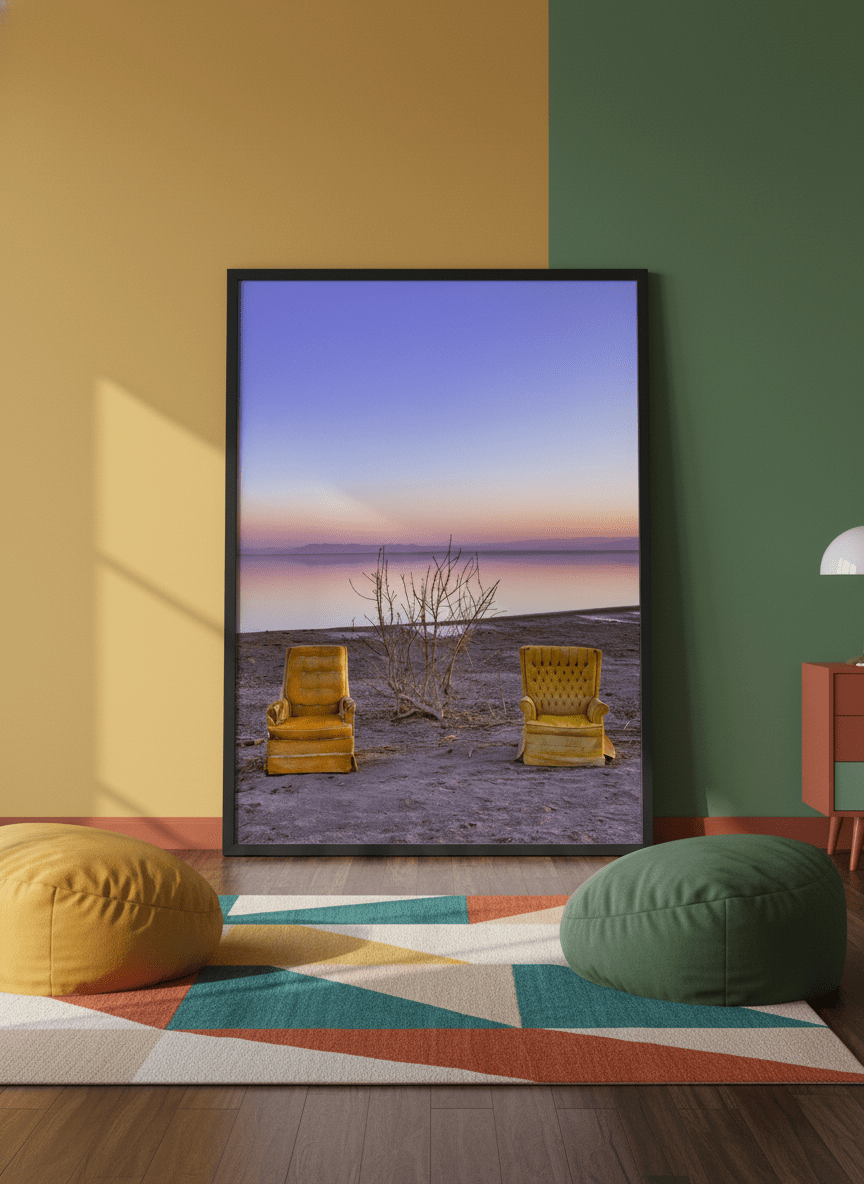 Bold wall art styled in a colourful, eclectic modern home