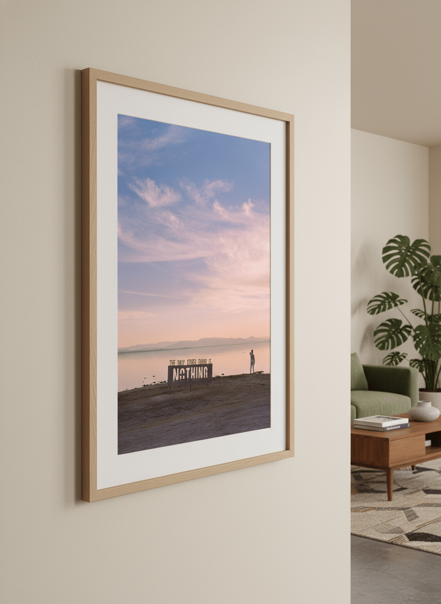 Modern wall art styled above a sofa in a neutral living room