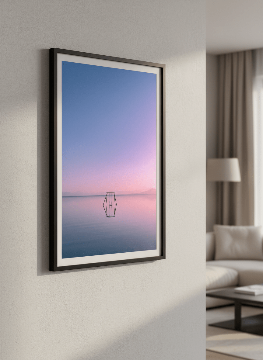 Modern wall art styled above a sofa in a neutral living room