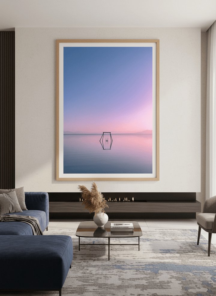 Monumental artwork centred on a feature wall in a luxe interior