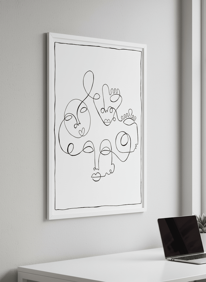 Contemporary wall art featured in a bright modern office workspace