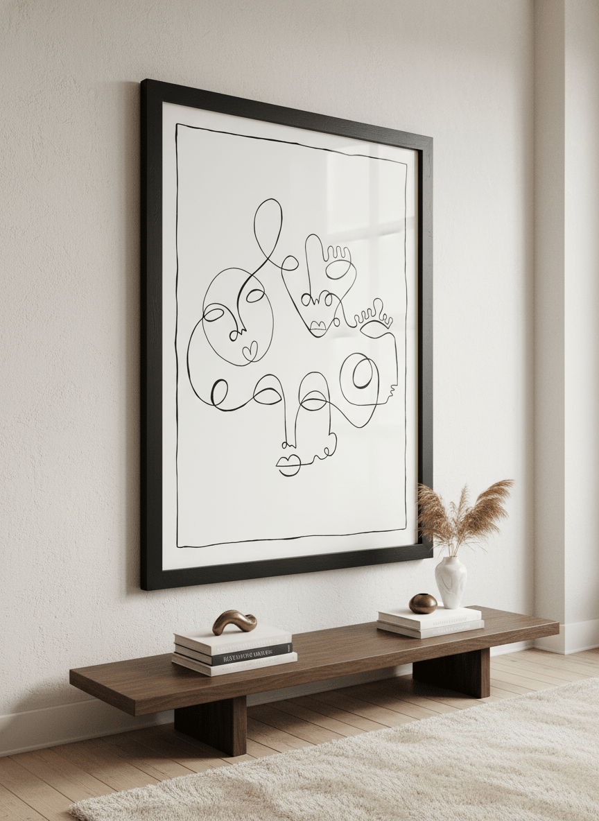 Monumental artwork centred on a feature wall in a luxe interior