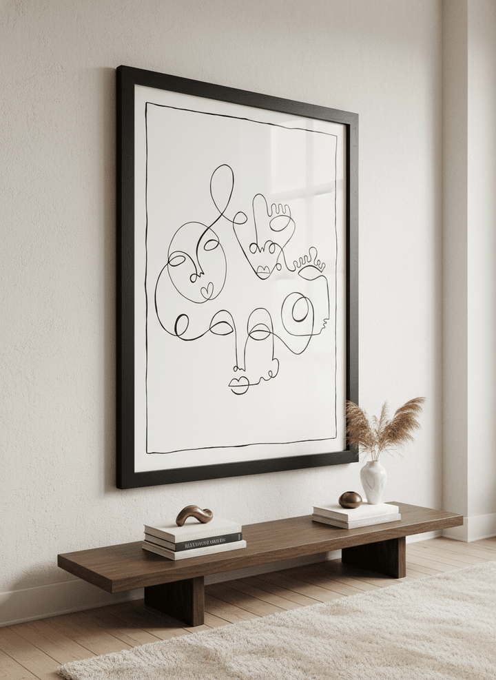 Monumental artwork centred on a feature wall in a luxe interior