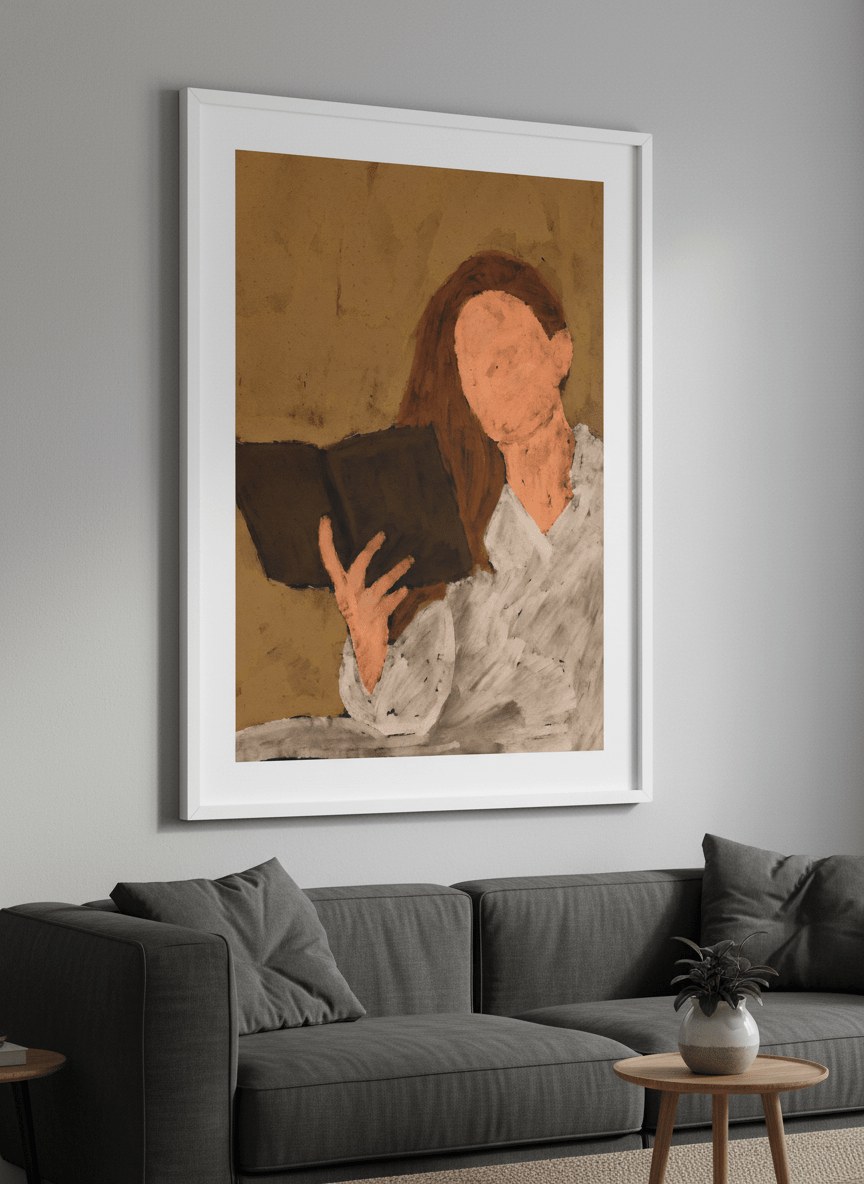 Modern wall art styled above a sofa in a neutral living room