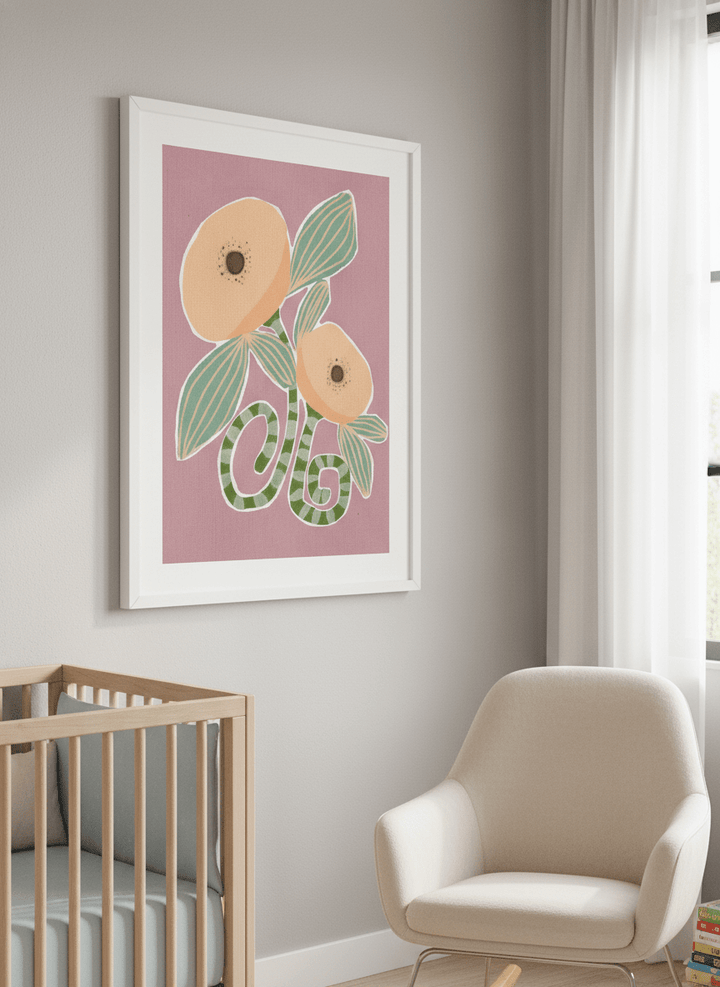 Soft neutral wall art styled in a serene nursery with pastel tones