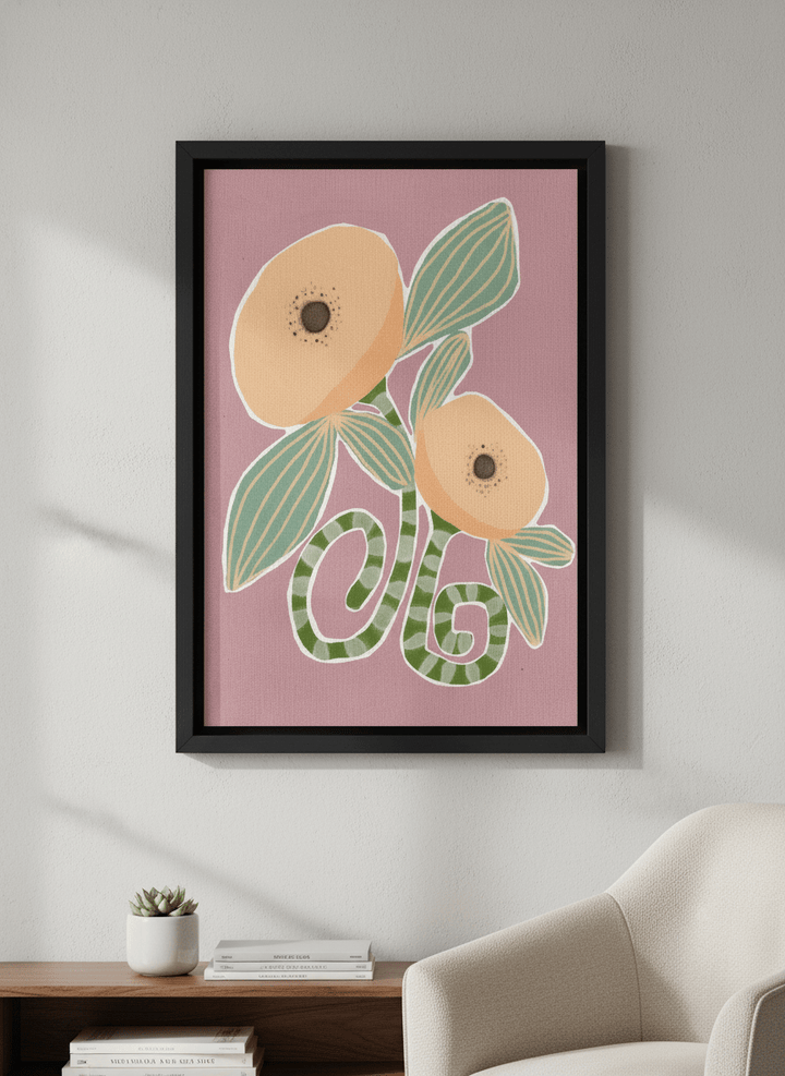 Modern wall art styled above a sofa in a neutral living room