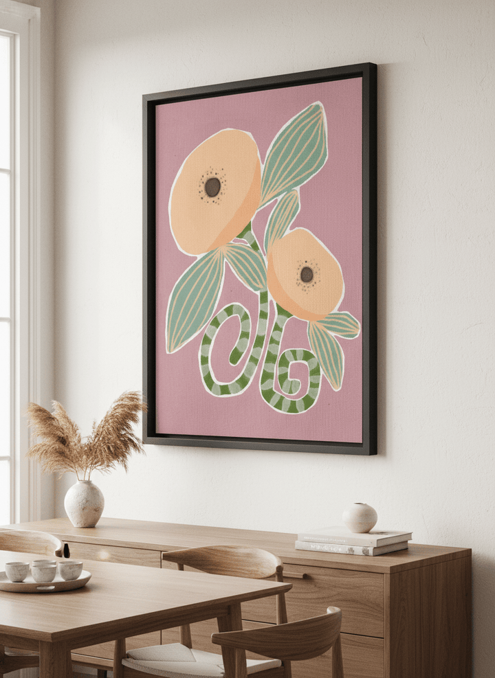 Wall art styled above a dining table in a contemporary home
