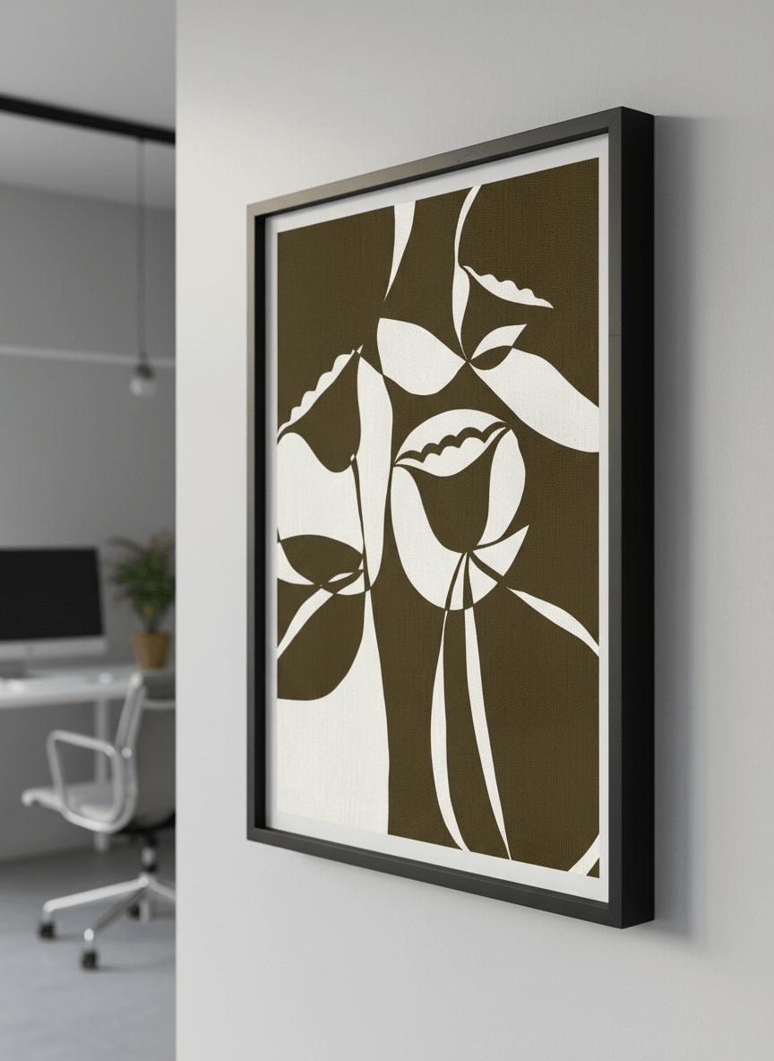Contemporary wall art featured in a bright modern office workspace