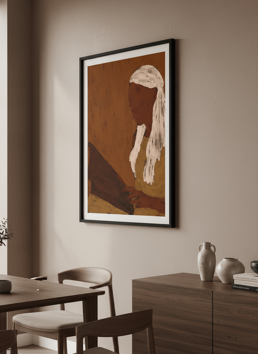 Wall art styled above a dining table in a contemporary home