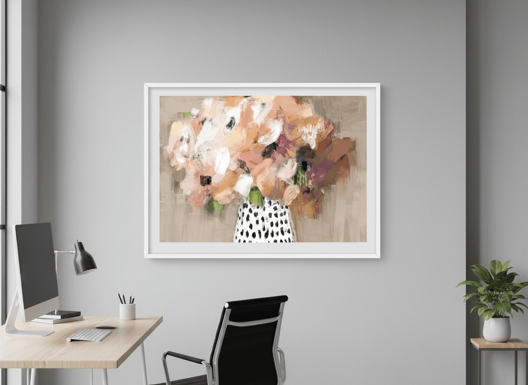 Contemporary wall art featured in a bright modern office workspace