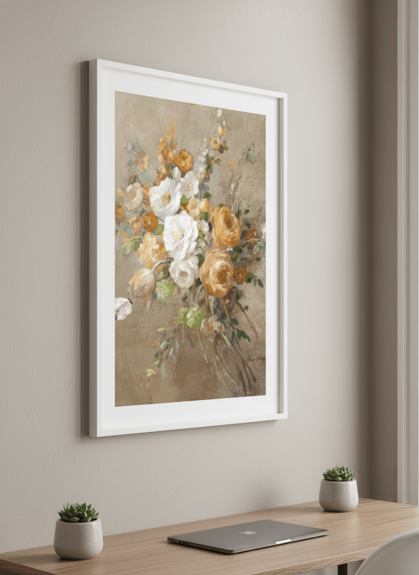 Contemporary wall art featured in a bright modern office workspace