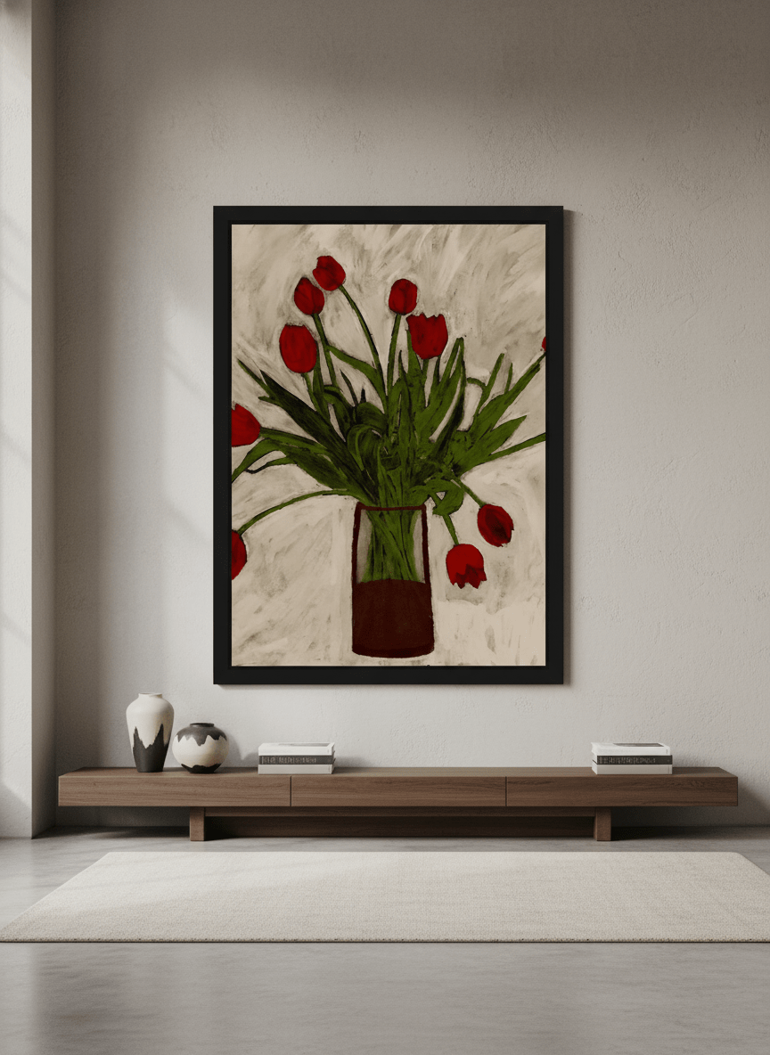 Monumental artwork centred on a feature wall in a luxe interior