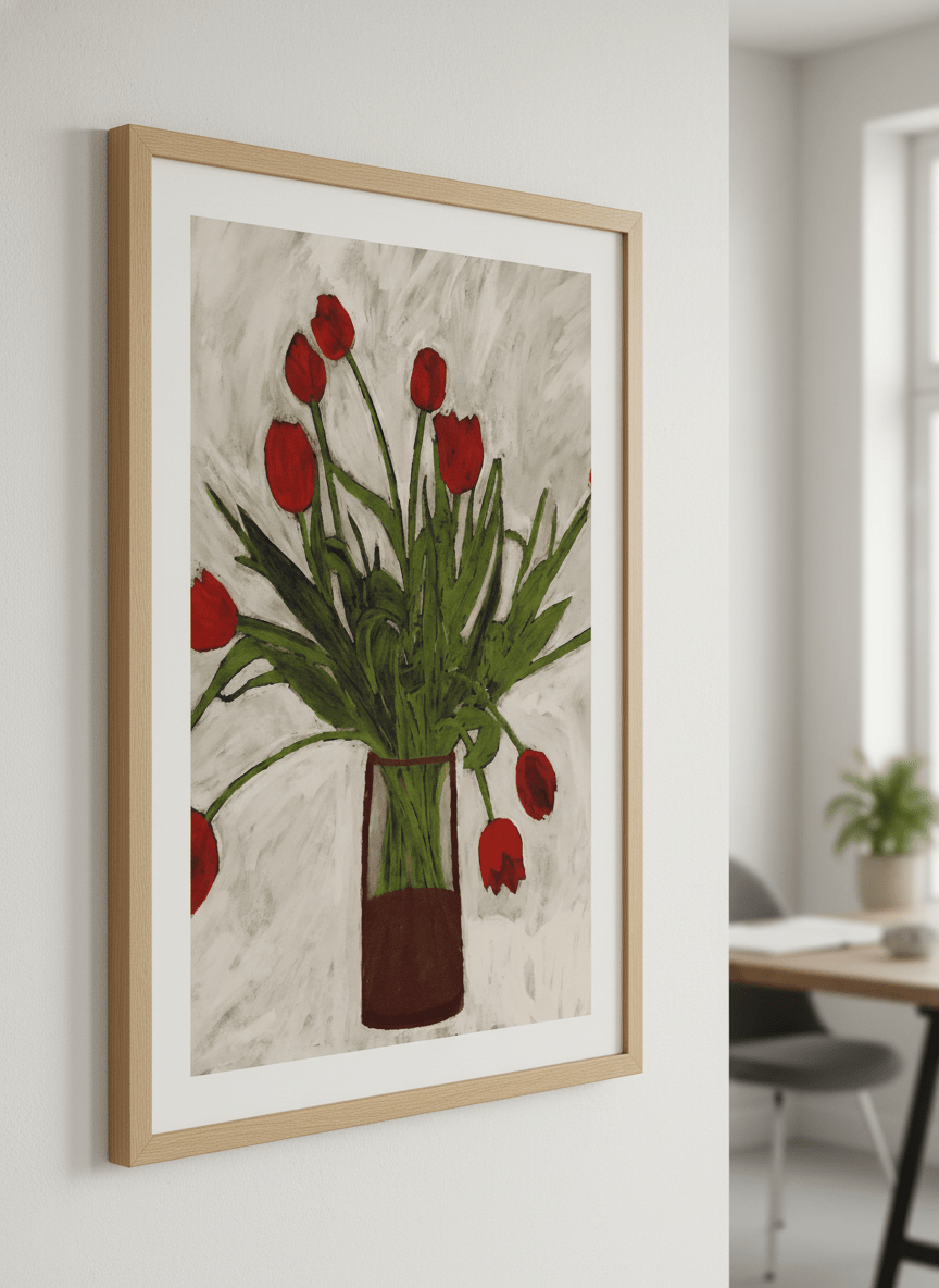 Contemporary wall art featured in a bright modern office workspace