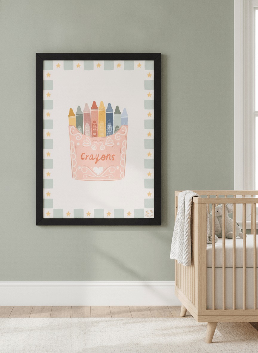 Soft neutral wall art styled in a serene nursery with pastel tones