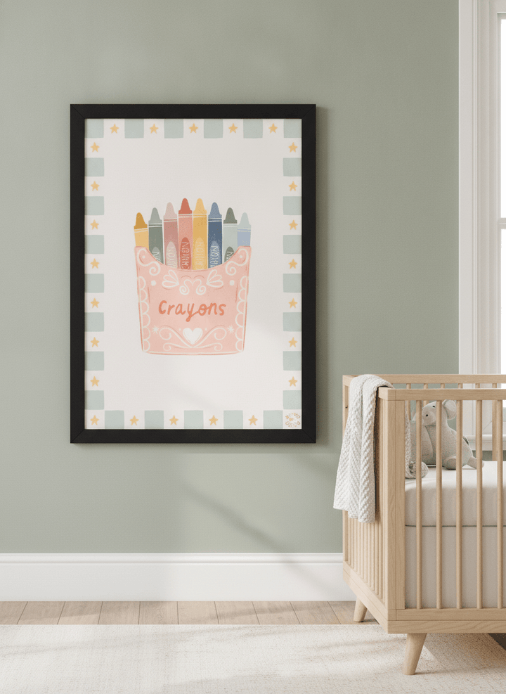 Soft neutral wall art styled in a serene nursery with pastel tones