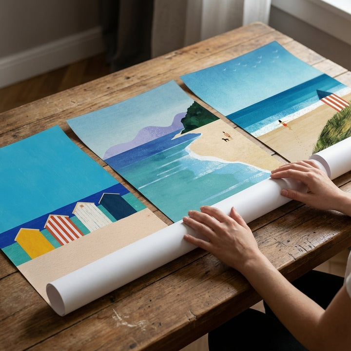 Brighton Beach Boxes Abstract Painting Trio by Henry Rivers wall - art - picture - poster