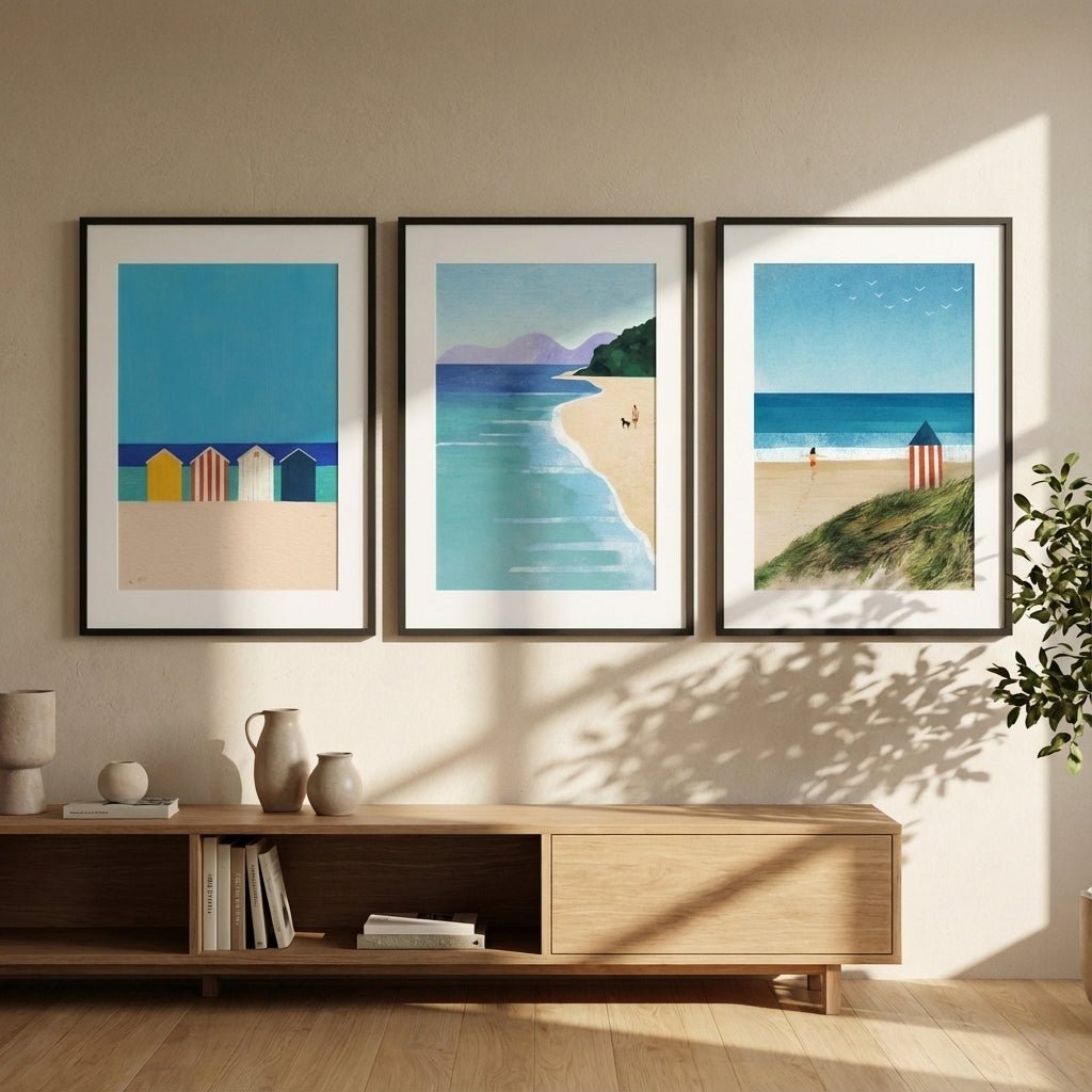 Brighton Beach Boxes Abstract Painting Trio by Henry Rivers wall - art - picture - poster