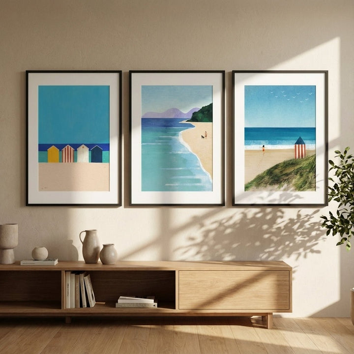 Brighton Beach Boxes Abstract Painting Trio by Henry Rivers wall - art - picture - poster