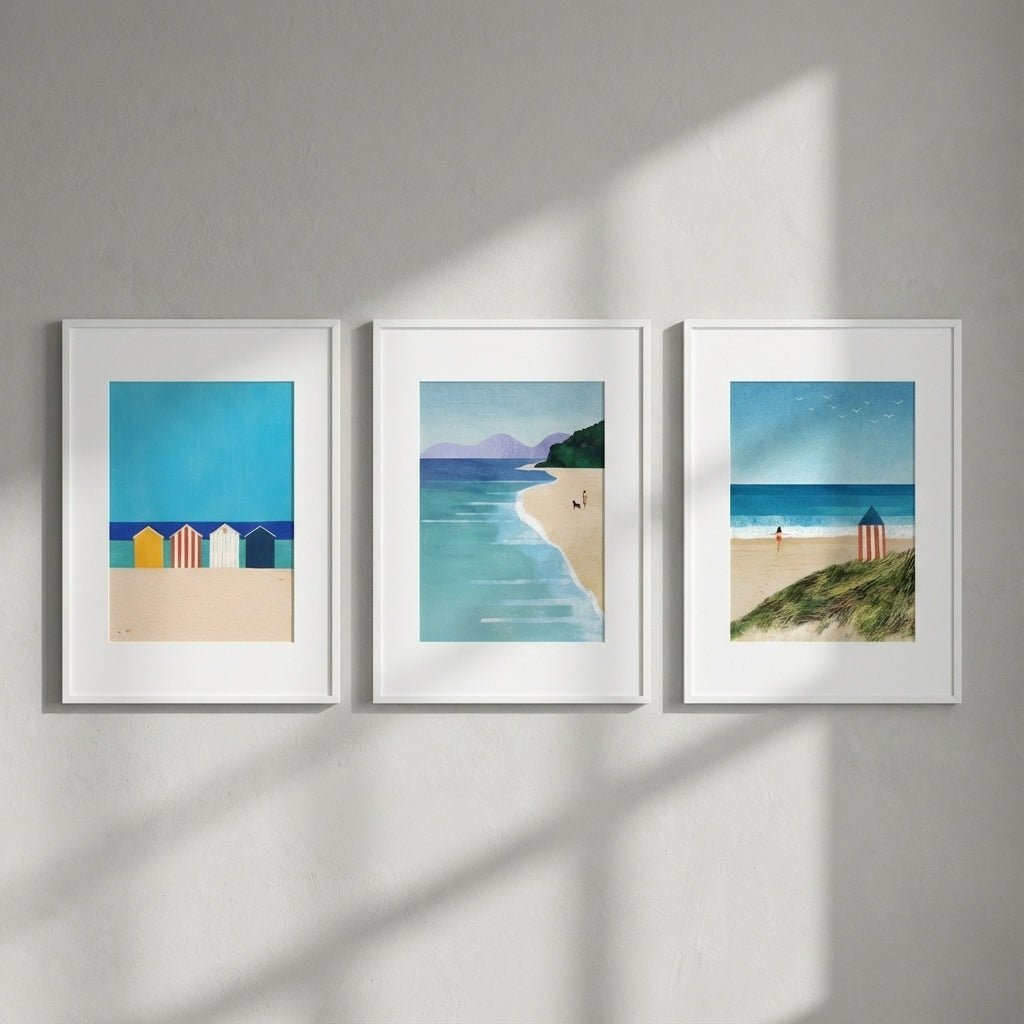 Brighton Beach Boxes Abstract Painting Trio by Henry Rivers wall - art - picture - poster