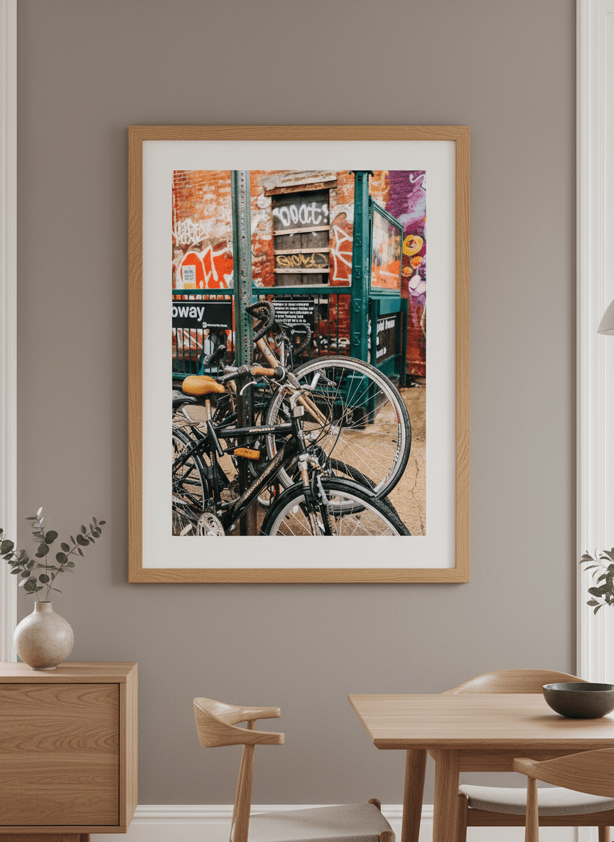 Wall art styled above a dining table in a contemporary home