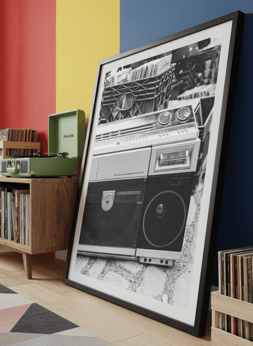 Bold wall art styled in a colourful, eclectic modern home