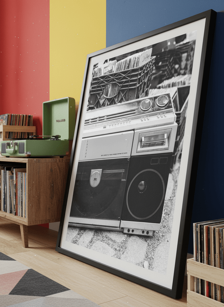 Bold wall art styled in a colourful, eclectic modern home